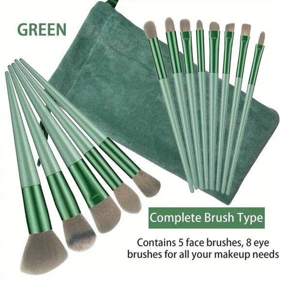 13pcs Green Makeup Brush Set Women's Makeup Goat Hair Tools Professional - Picture 1 of 9